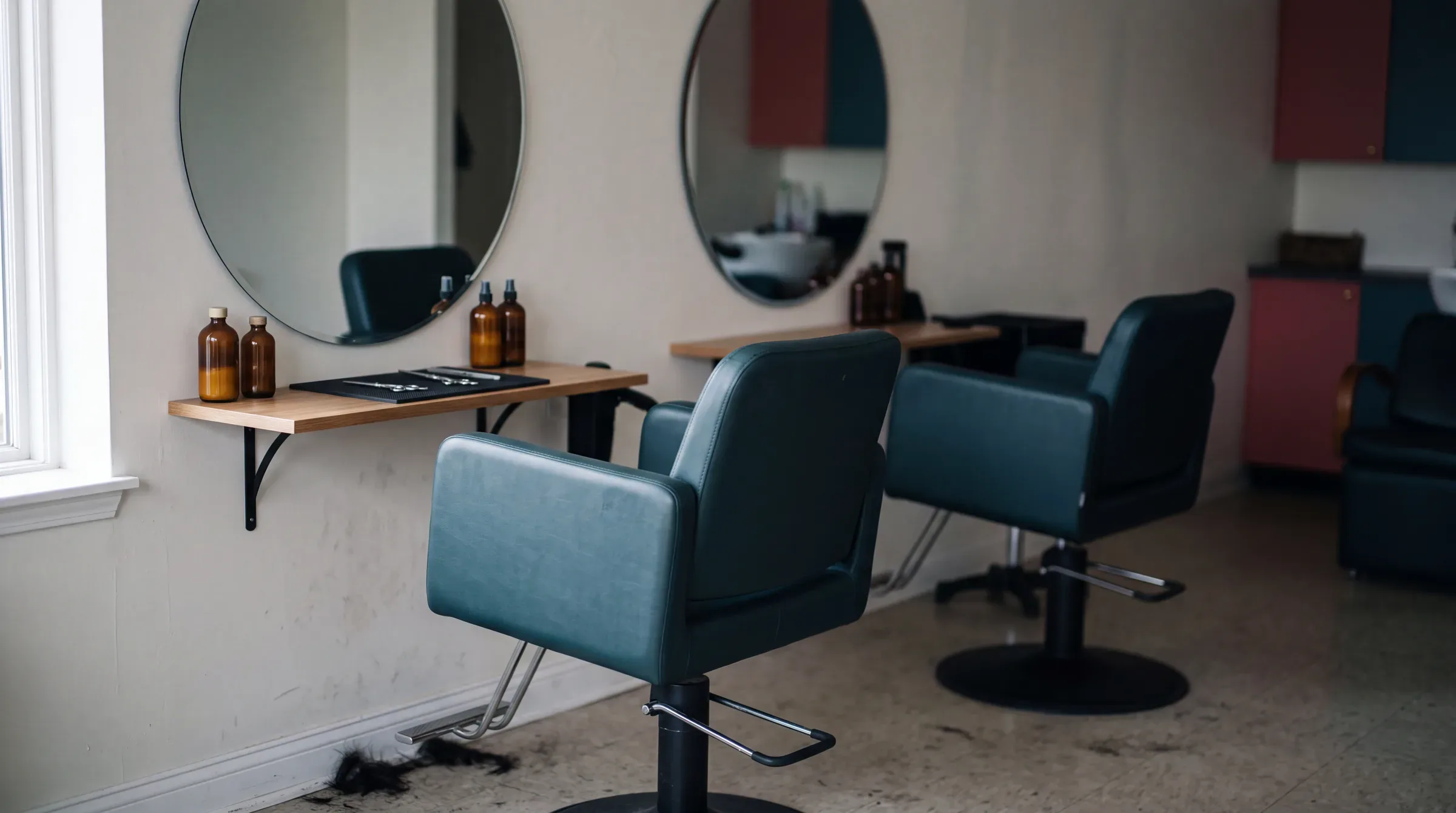 De salon met kappersstoelen
